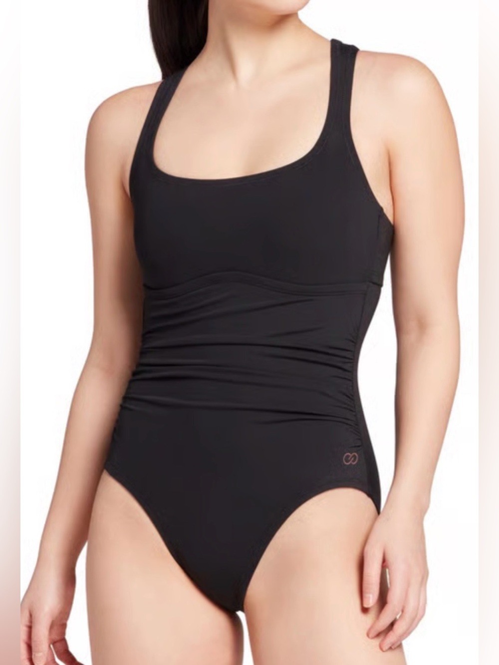 Calia Women’s Size 8 Pure Black Square Neck Ruched Side One Piece Swimsuit NWT